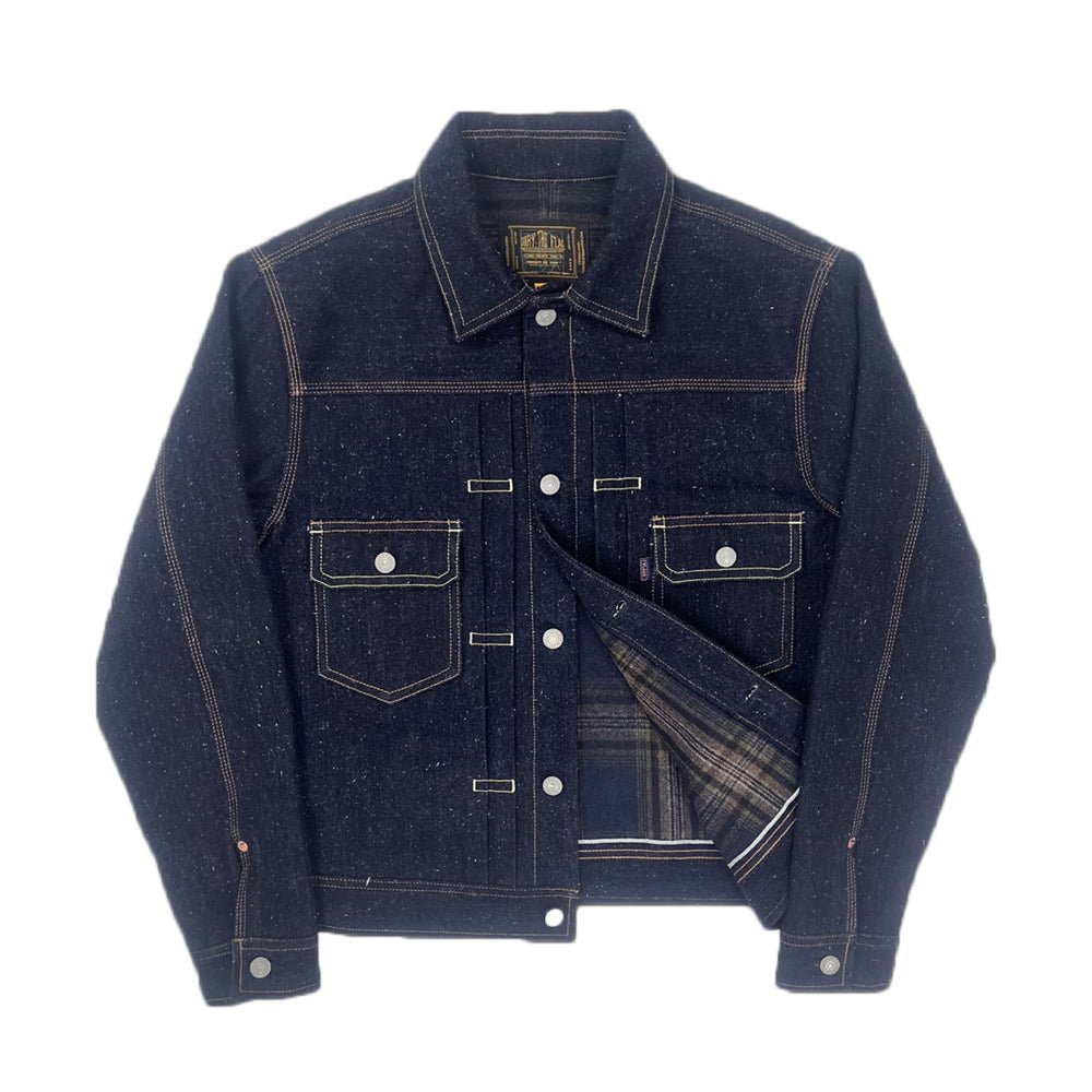 【LIMITED EDITION】RETRO SELVAGE PEARL WEAVE WOOL LINING RAW DENIM TYPE-2  JACKET (HF0004)