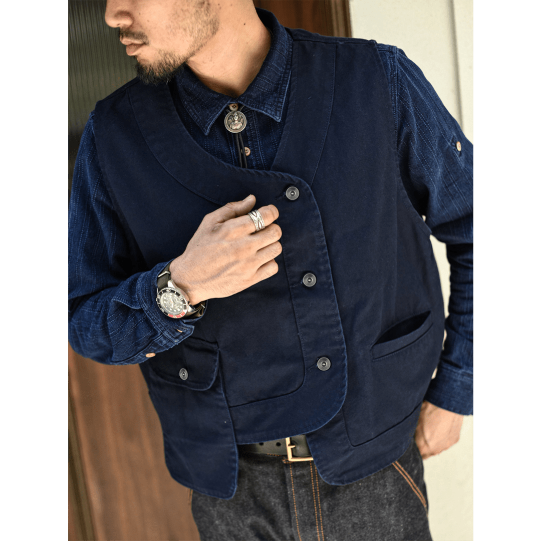 1940'S FRENCH BLACKSMITH CANVAS VEST (DR0078) - Nttitudoo MFG