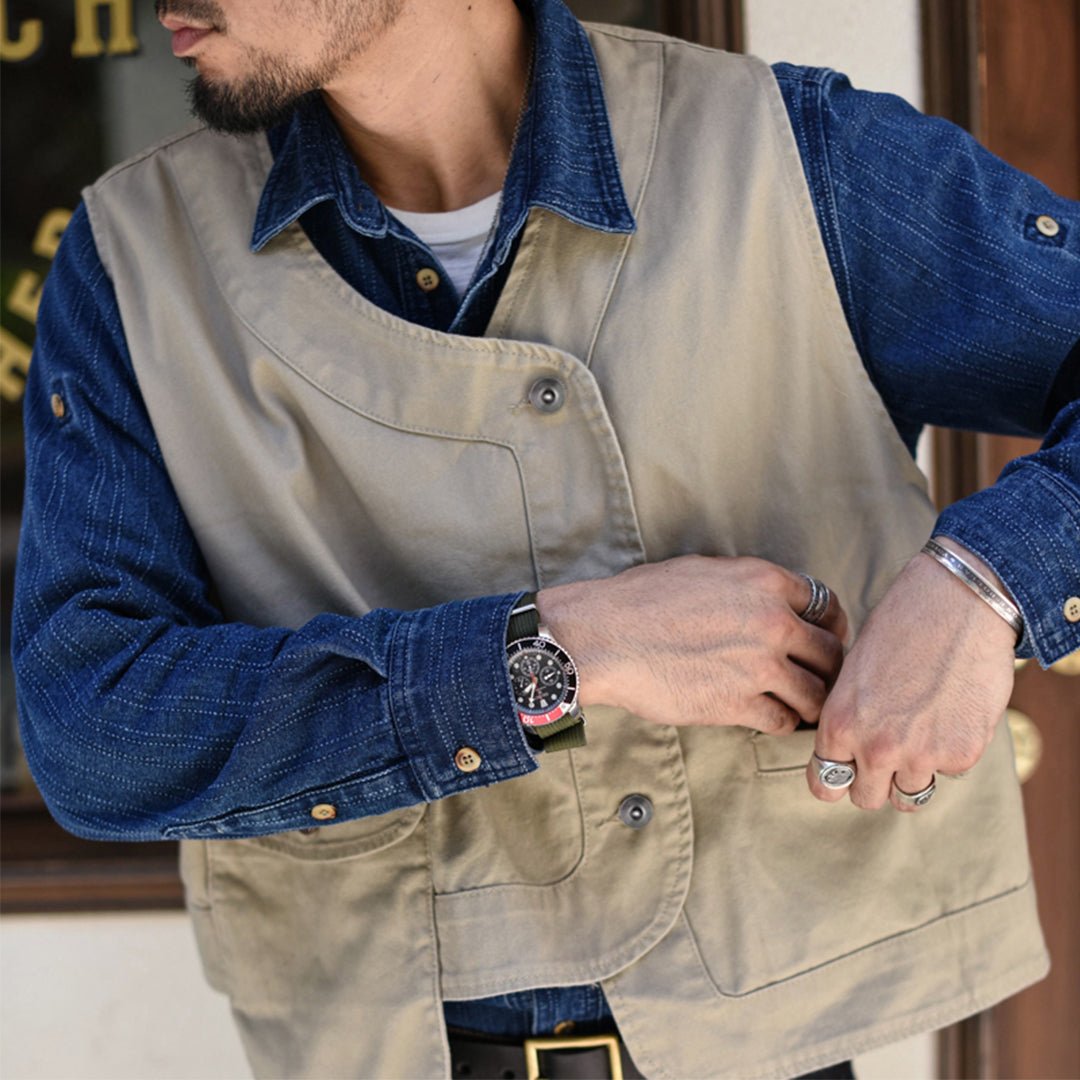 1940'S FRENCH BLACKSMITH CANVAS VEST (DR0078) - Nttitudoo MFG