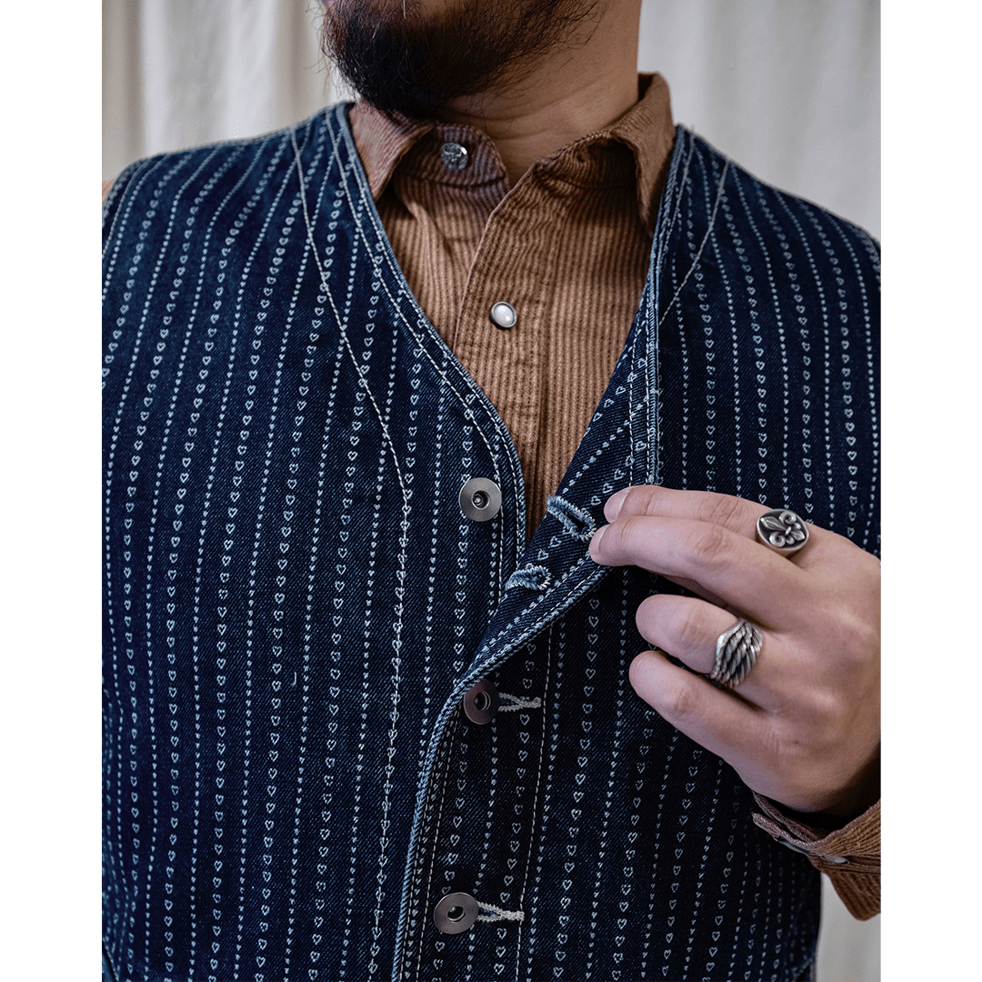 1940'S WESTERN ANTIQUE LOOM SELVEDGE BRENNER VEST (DR0017) - Nttitudoo MFG
