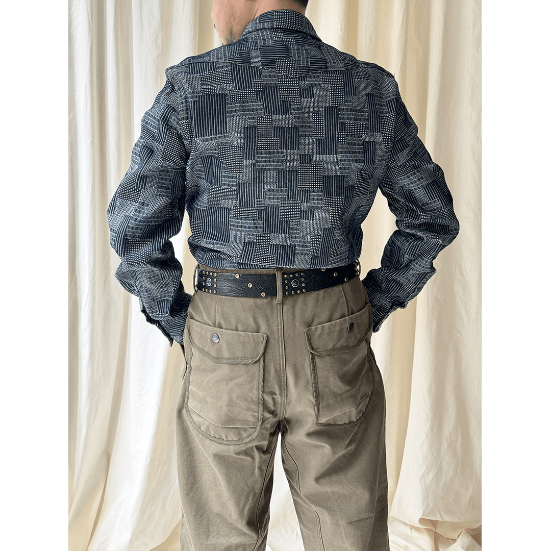 1950'S ANTIQUE - LOOM - WOVEN SELVEDGE INDIGO BORO RHINO SHIRT (DR0012) - Nttitudoo MFG