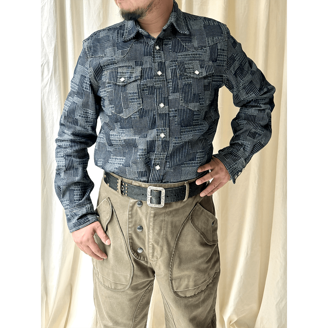 1950'S ANTIQUE - LOOM - WOVEN SELVEDGE INDIGO BORO RHINO SHIRT (DR0012) - Nttitudoo MFG