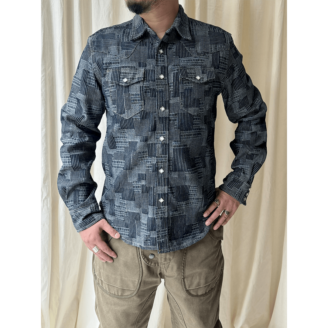 1950'S ANTIQUE - LOOM - WOVEN SELVEDGE INDIGO BORO RHINO SHIRT (DR0012) - Nttitudoo MFG