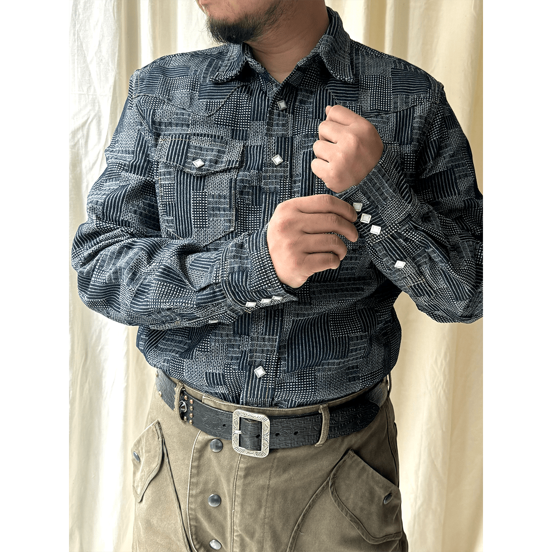 1950'S ANTIQUE - LOOM - WOVEN SELVEDGE INDIGO BORO RHINO SHIRT (DR0012) - Nttitudoo MFG