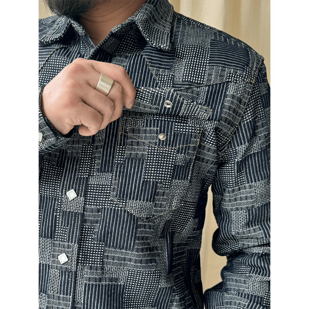 1950'S ANTIQUE - LOOM - WOVEN SELVEDGE INDIGO BORO RHINO SHIRT (DR0012) - Nttitudoo MFG