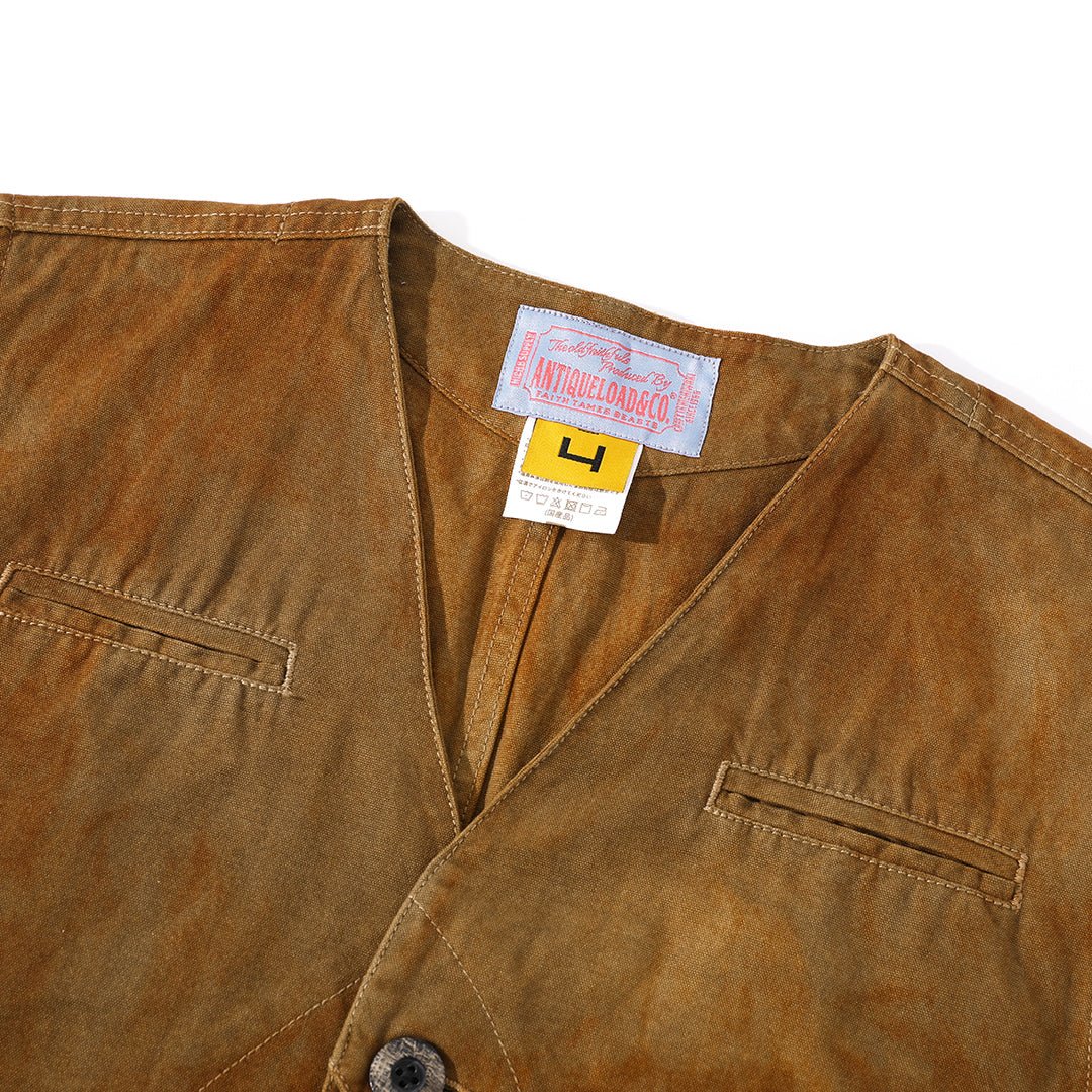 【Anniversary Appreciation Special Discount Edition】1930‘S HANDMADE「NIOSHOKU - DYEING」OLD GUN HALFMOON VEST (DR0138) - Nttitudoo MFG