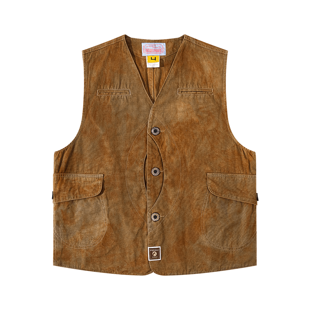 【Anniversary Appreciation Special Discount Edition】1930‘S HANDMADE「NIOSHOKU - DYEING」OLD GUN HALFMOON VEST (DR0138) - Nttitudoo MFG