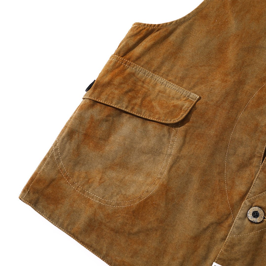 【Anniversary Appreciation Special Discount Edition】1930‘S HANDMADE「NIOSHOKU - DYEING」OLD GUN HALFMOON VEST (DR0138) - Nttitudoo MFG