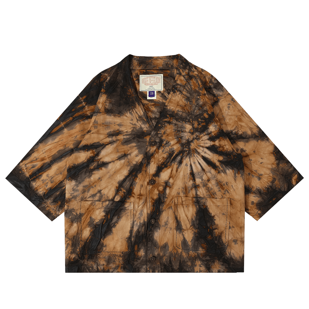 【Anniversary Appreciation Special Discount Edition】HANDMADE SHIBORI - DYEING「ZEN COMBO」HAPPI SHIRT (DR0136) - Nttitudoo MFG