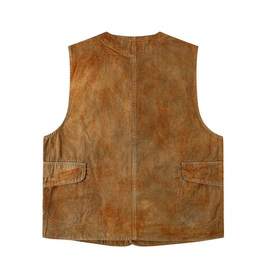 【Anniversary Appreciation Special Discount Edition】HANDMADE「NIOSHOKU - DYEING」OLD GUN HALFMOON VEST (DR0138) - Nttitudoo MFG
