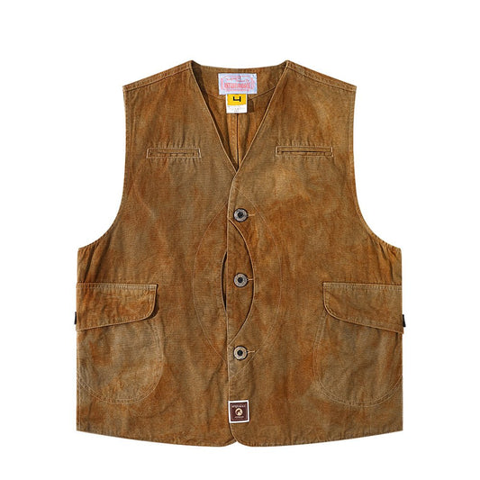 【Anniversary Appreciation Special Discount Edition】HANDMADE「NIOSHOKU - DYEING」OLD GUN HALFMOON VEST (DR0138) - Nttitudoo MFG