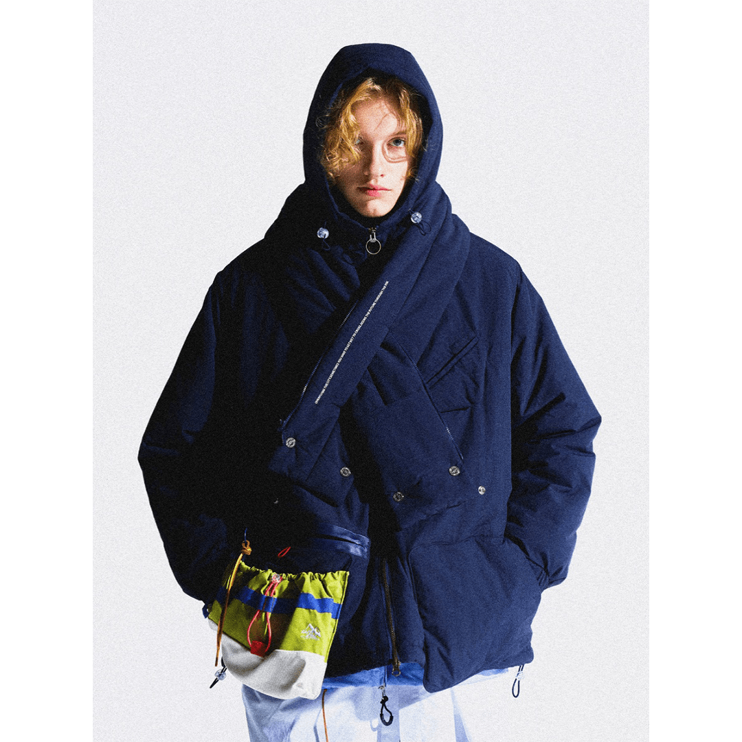 DETACHABLE SCARF COLOR BLOCK ERUFU COAT (EL0003) - Nttitudoo MFG