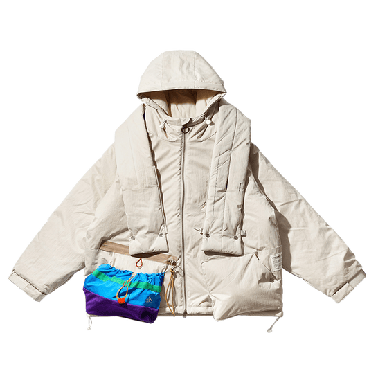 DETACHABLE SCARF COLOR BLOCK ERUFU COAT (EL0003) - Nttitudoo MFG