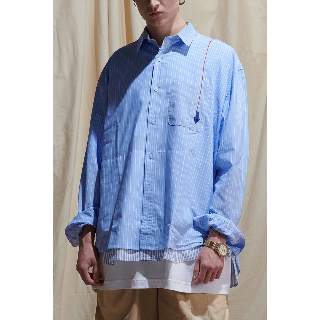 EMBROIDERIED FAUX - LAYERED FAGGOTING STRIPE PATCHWORK SHIRT (EL0005) - Nttitudoo MFG