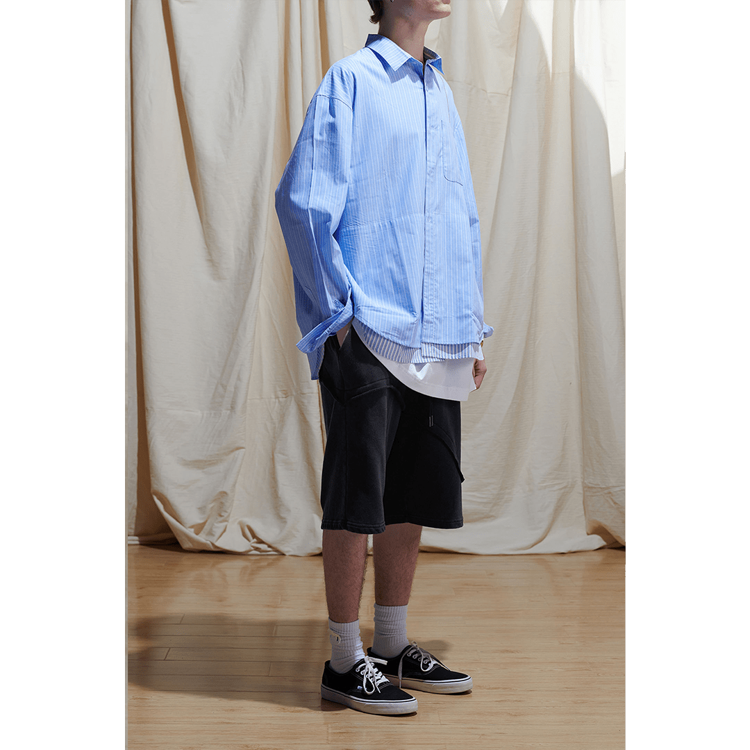 EMBROIDERIED FAUX - LAYERED FAGGOTING STRIPE PATCHWORK SHIRT (EL0005) - Nttitudoo MFG