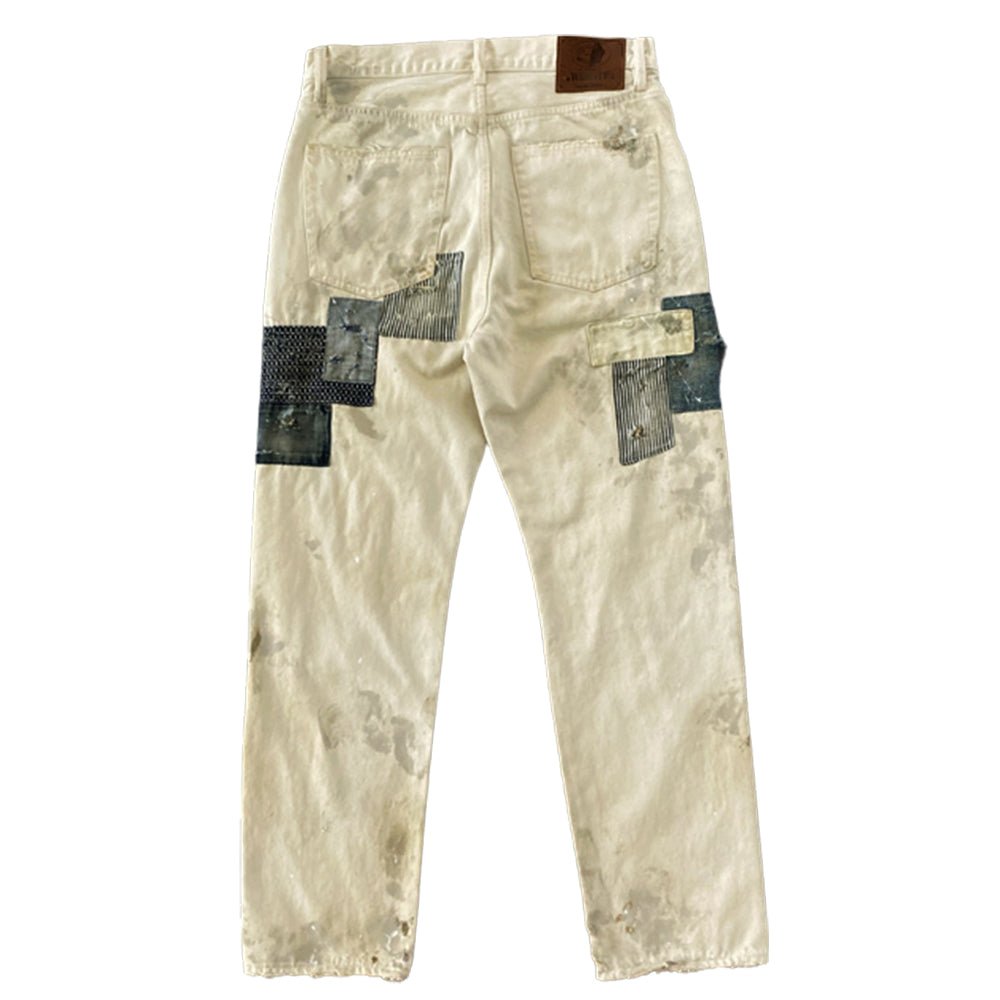 HANDMADE-DISTRESSED & PATCHWORK SELVEDGE COTTONSEED WORK PANTS (OM0023) - Nttitudoo MFG