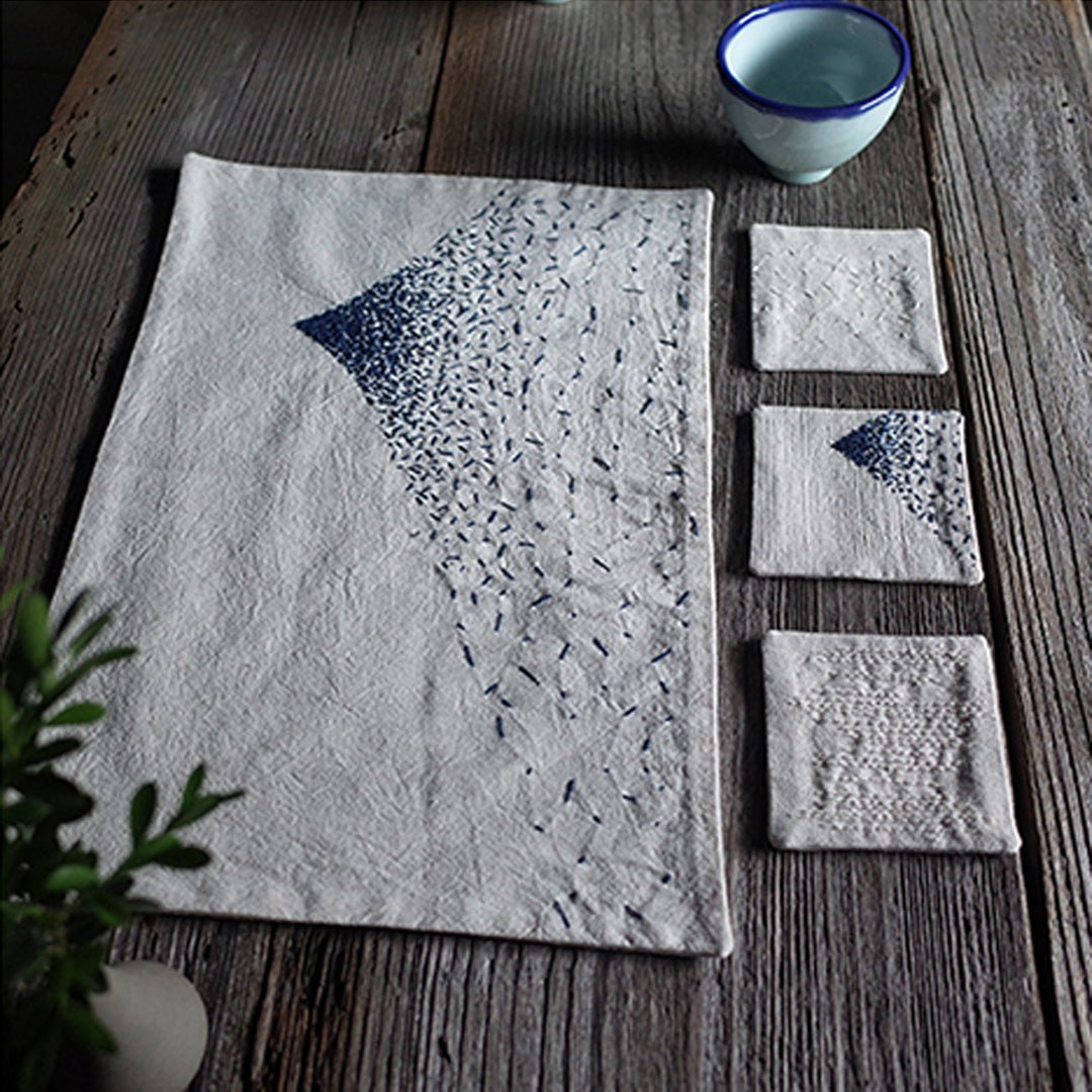 HANDMADE SASHIKO SADO PLACEMAT & COASTERS SET (DR0088) - Nttitudoo MFG