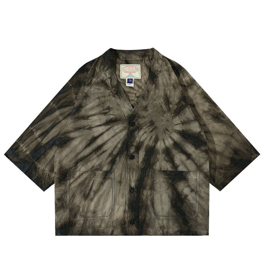HANDMADE SHIBORI - DYEING「ZEN COMBO」HAPPI SHIRT (DR0136) - Nttitudoo MFG