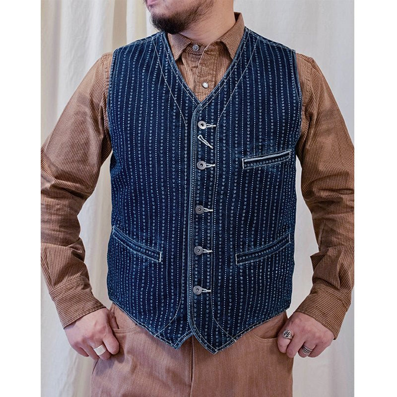 【LIMITED EDITION · OKAYAMA VERSION】1940'S WESTERN ANTIQUE LOOM SELVEDGE BRENNER VEST (DR0017) - Nttitudoo MFG