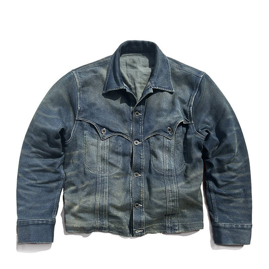 【LIMITED EDITION · OKAYAMA VERSION】1950'S RETRO INDIGO - DYED WESTERN LOOM - PIT DENIM WORK JACKET (DR0010) - Nttitudoo MFG