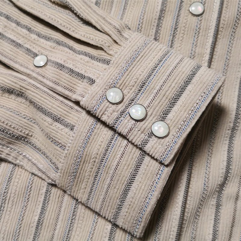 【LIMITED EDITION · OKAYAMA VERSION】1950’S RETRO WESTERN STRIPED CORDUROY GUAYABERA SHIRT (DR0013) - Nttitudoo MFG