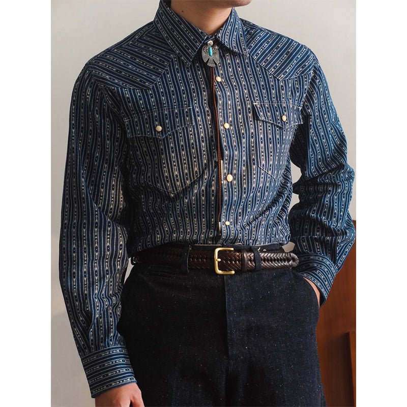 【LIMITED EDITION · OKAYAMA VERSION】1950’S RETRO WESTERN WABASH PRINT DENIM WORK SHIRT (DR0015) - Nttitudoo MFG