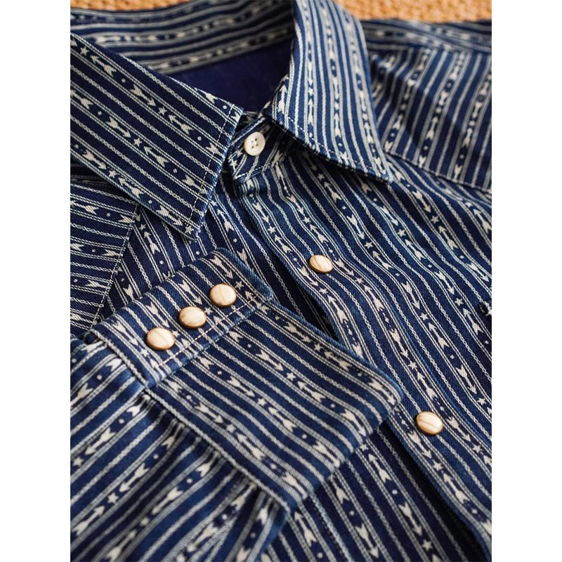 【LIMITED EDITION · OKAYAMA VERSION】1950’S RETRO WESTERN WABASH PRINT DENIM WORK SHIRT (DR0015) - Nttitudoo MFG