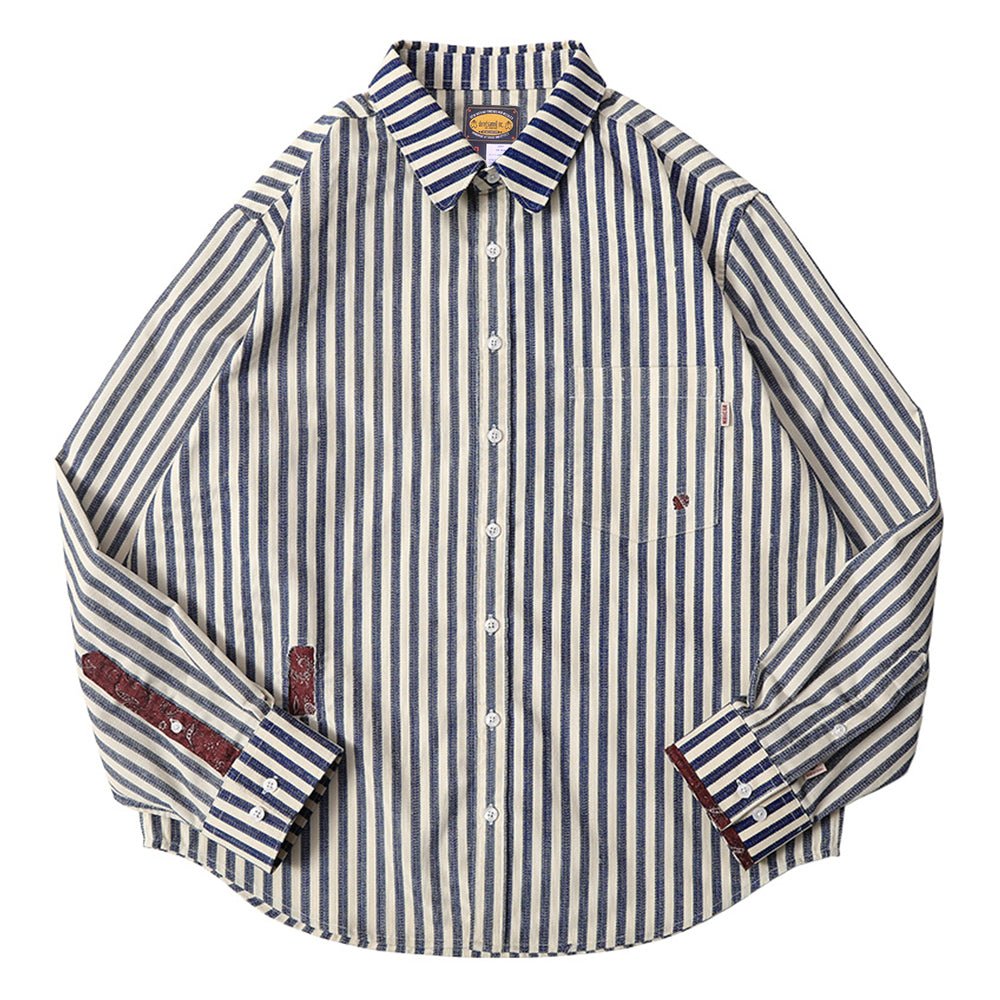 【LIMITED EDITION】1960’S FRENCH RETRO CORDUROY JACQUARD AGED PATCHWORK SAILOR SHIRT (ZF0050) - Nttitudoo MFG