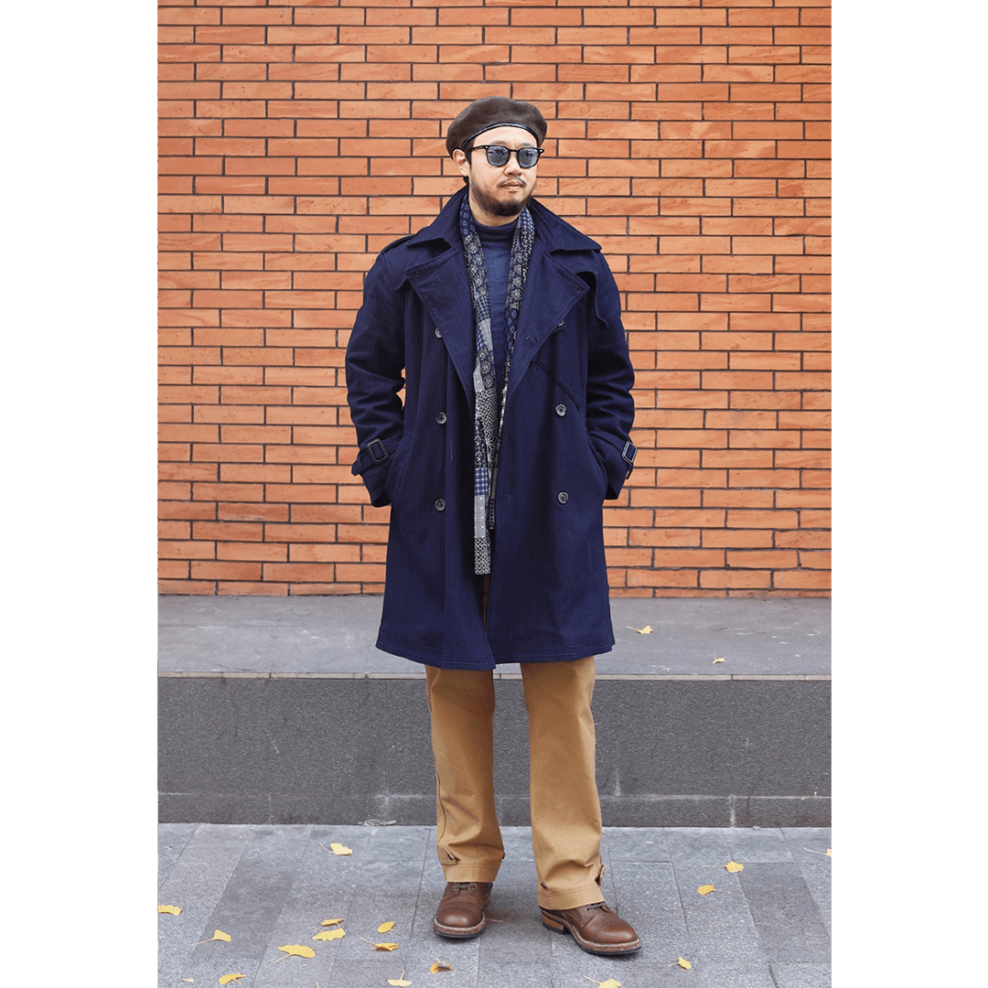 METROLOLITAN TRENCH INDIGO KENDO COAT (DR0066) - Nttitudoo MFG
