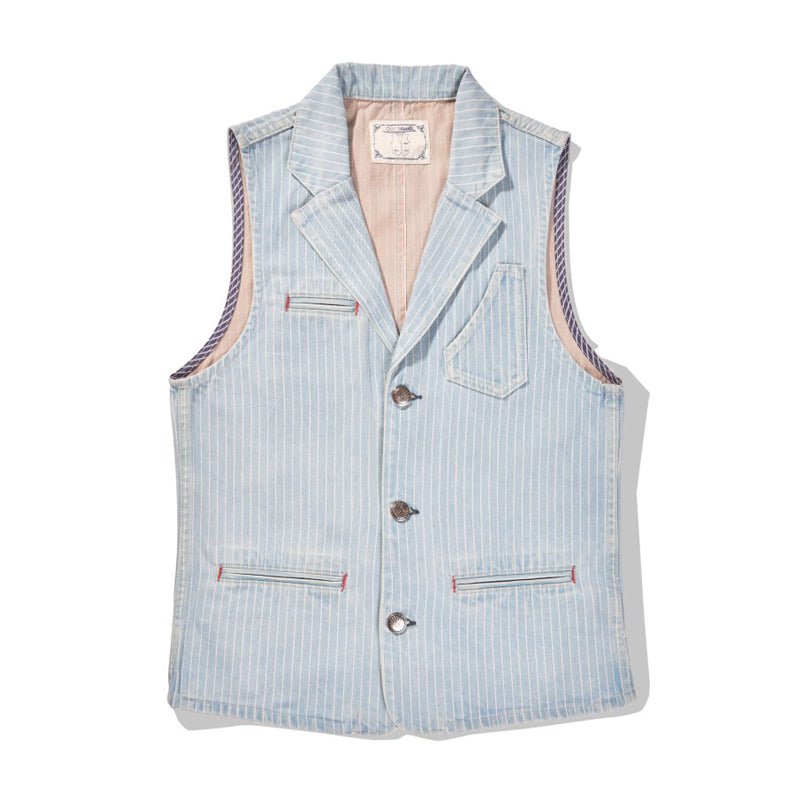 SELVEDGE INDIGO DENIM FOLDING COLLAR SUNNY VEST (BR0007) - Nttitudoo MFG