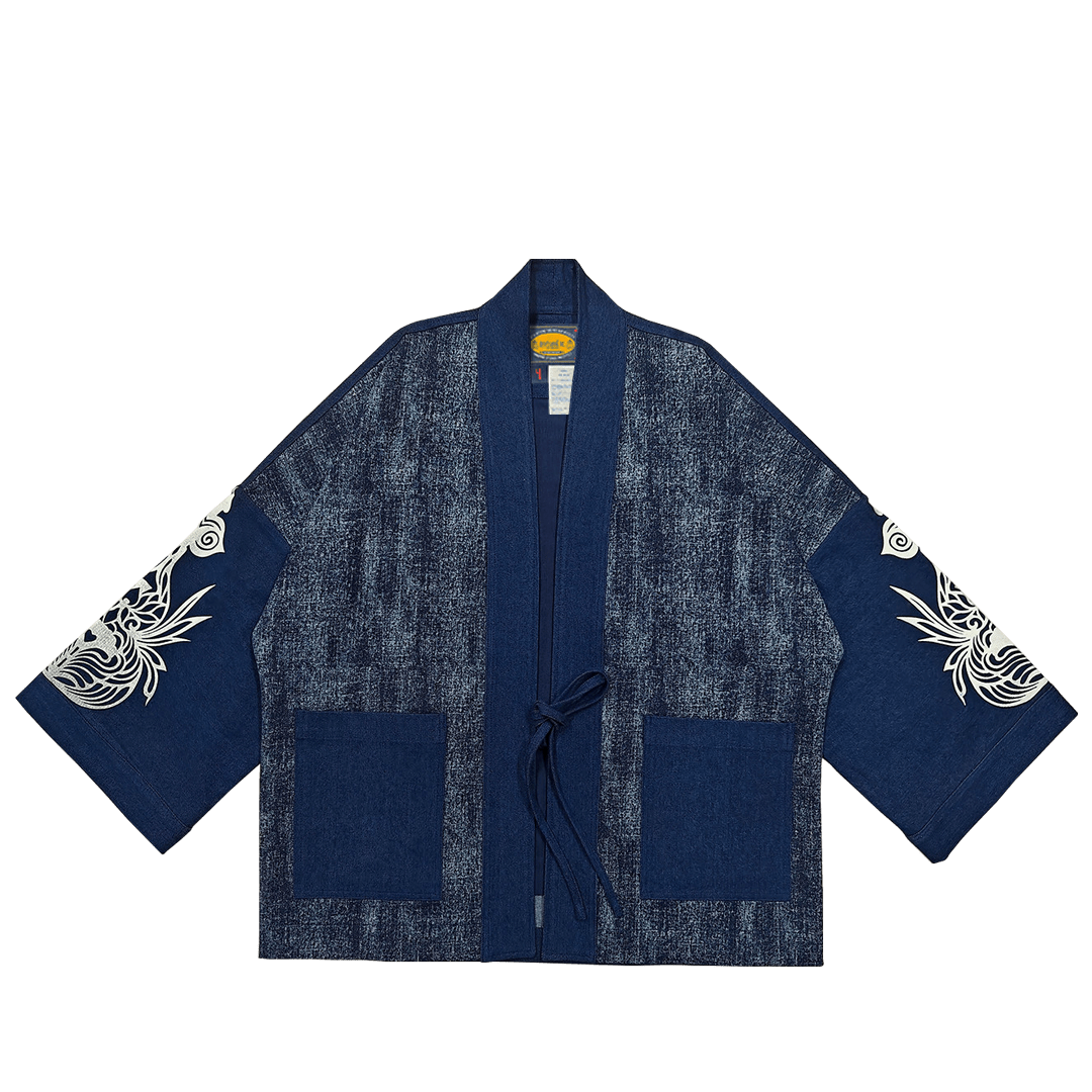 「TSUKUYOMI」INDIGO WABASH HAORI JACKET (DR0197) - Nttitudoo MFG