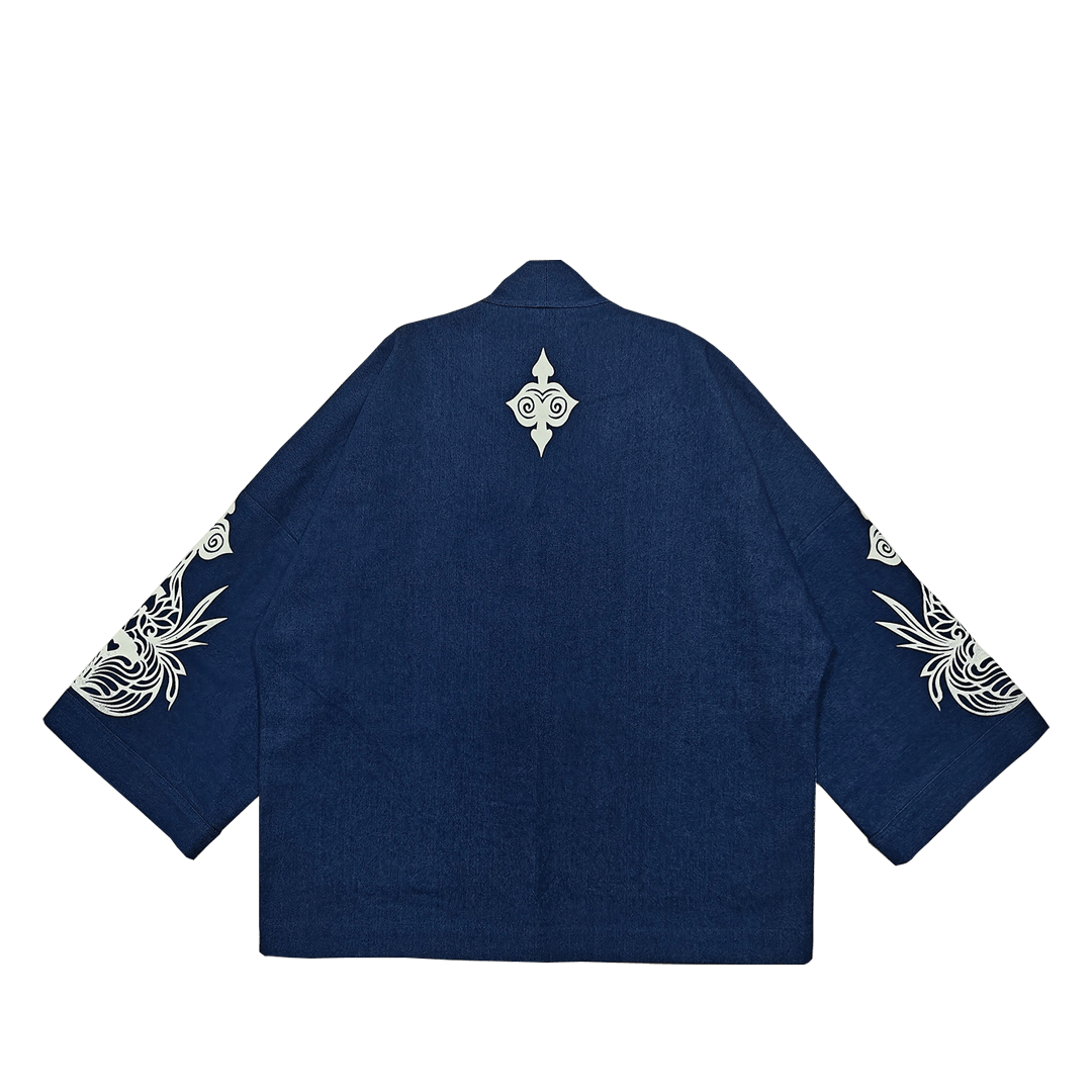 「TSUKUYOMI」INDIGO WABASH HAORI JACKET (DR0197) - Nttitudoo MFG