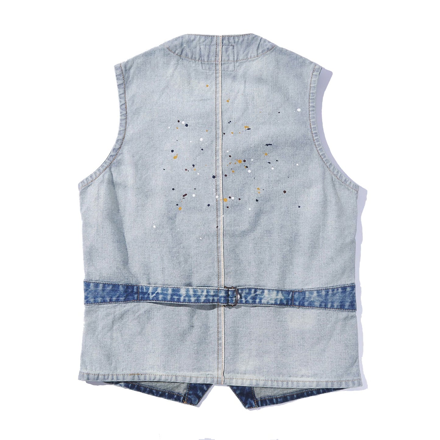 AMERICAN RETRO TWIN-SELVEDGE DENIM V-NECK PAINT-SPLASHED CONTRAST WORK VEST (#BR0006) - Nttitudoo MFG