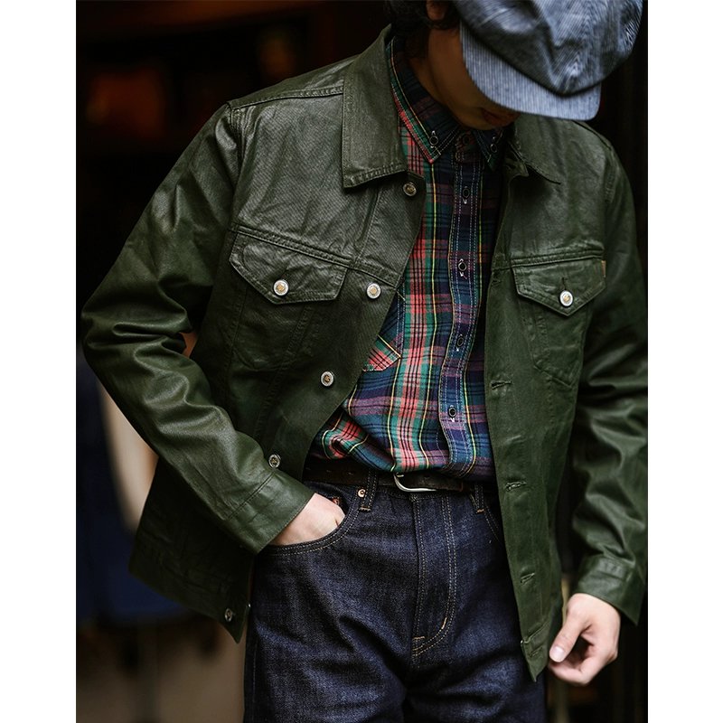 HANDCRAFTED PU-COATING ANTIQUE WEAVING SELVEDGE DENIM WORKWEAR JACKET (#ZF0043) - Nttitudoo MFG