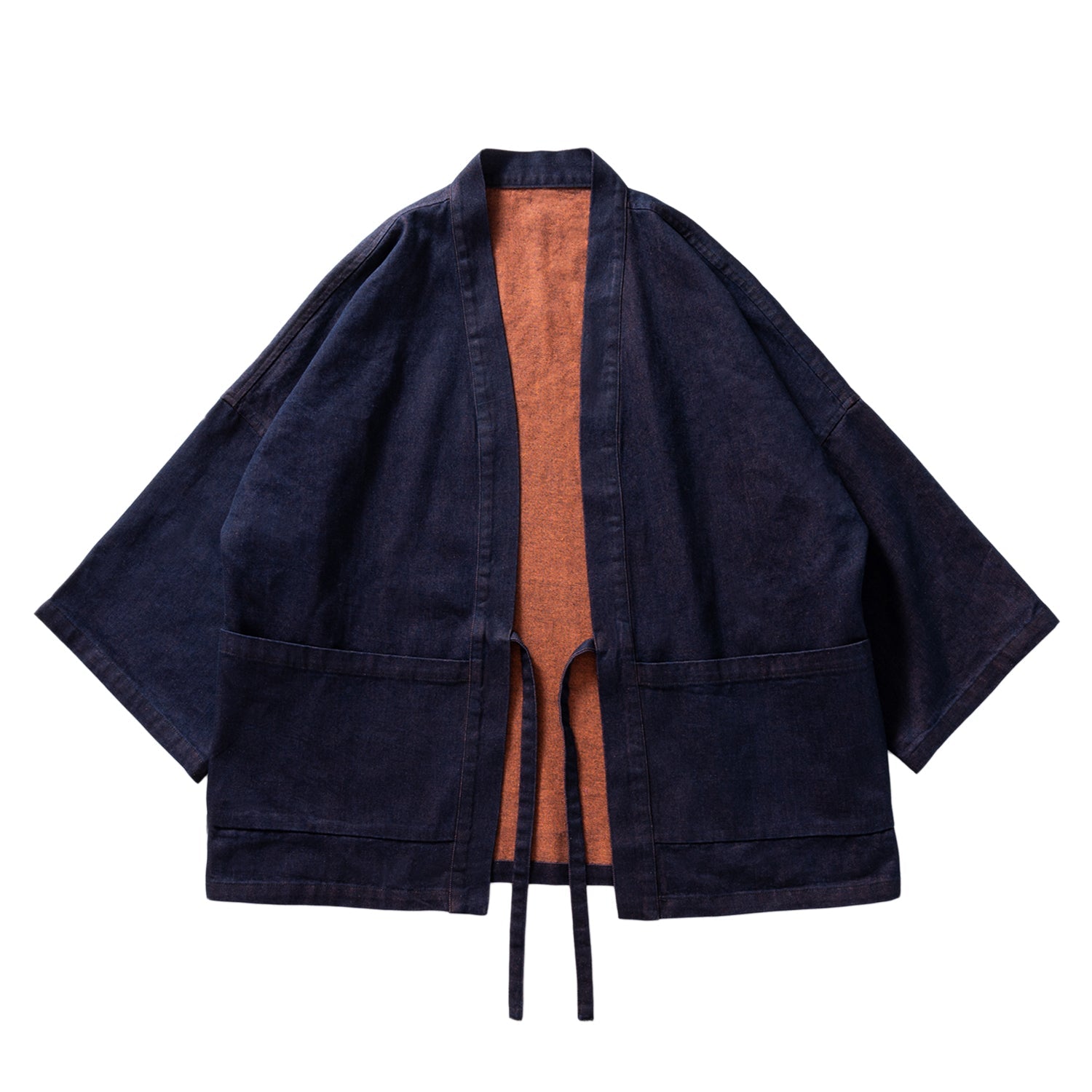 INDIGO-VINTAGE ORANGE-REVERSIBLE STREET KIMONO JACKET(ST0014) - Nttitudoo MFG