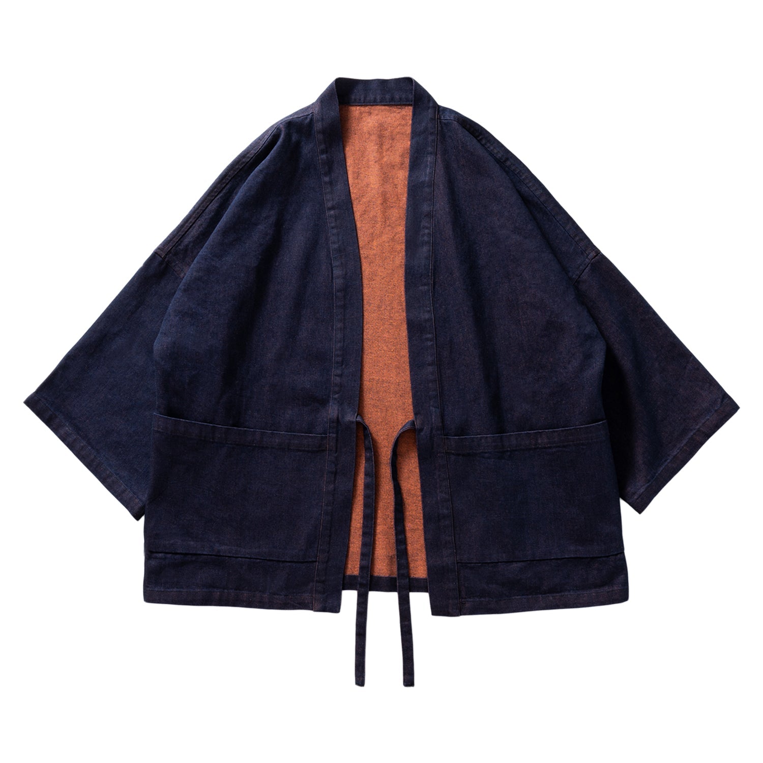 INDIGO-VINTAGE ORANGE-REVERSIBLE STREET KIMONO JACKET(ST0014) - Nttitudoo MFG