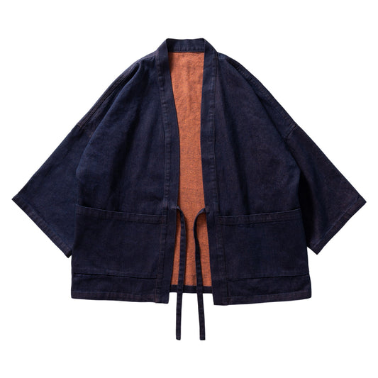 INDIGO-VINTAGE ORANGE-REVERSIBLE STREET KIMONO JACKET(ST0014) - Nttitudoo MFG