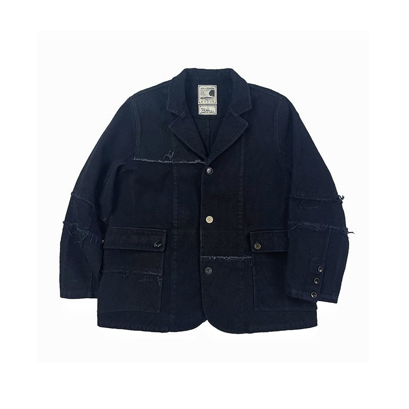 JAPANESE INDIGO-DYED PATCHWORK WORKWEAR JACKET (#MM0001) - Nttitudoo MFG