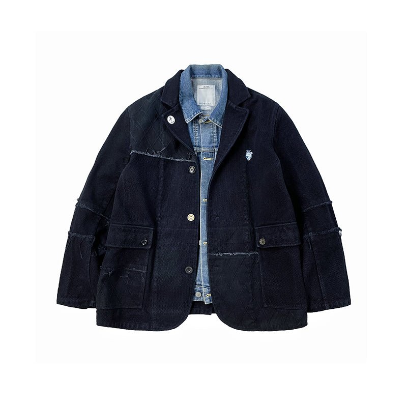 JAPANESE INDIGO-DYED PATCHWORK WORKWEAR JACKET (#MM0001) - Nttitudoo MFG