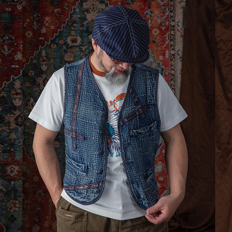 【LIMITED EDITION / JAPANESE MARKET VERSION OPEN TO ALL MARKETS】RARE REMASTERED JAPANESE SASHIKO EMBROIDERY FARMER VEST (#OM0007) - Nttitudoo MFG