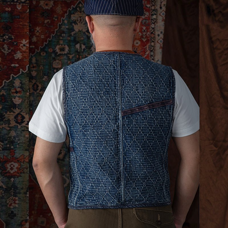 【LIMITED EDITION / JAPANESE MARKET VERSION OPEN TO ALL MARKETS】RARE REMASTERED JAPANESE SASHIKO EMBROIDERY FARMER VEST (#OM0007) - Nttitudoo MFG