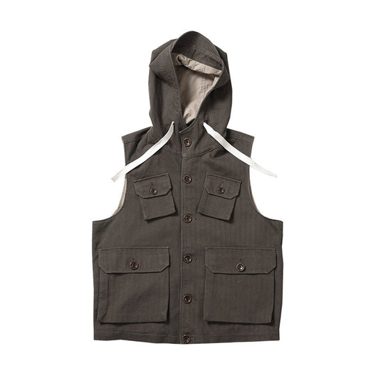 【LIMITED EDITION / JAPANESE MARKET VERSION OPEN TO ALL MARKETS】RETRO LOOSE HOODED FISHING VEST (#OM0006) - Nttitudoo MFG