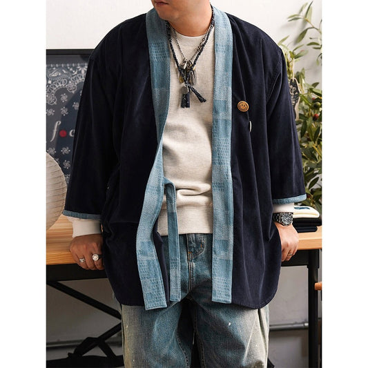 【LIMITED EDITION · OKAYAMA VERSION】BORO DENIM PATCHWORK CORDUROY STREET KIMONO (KR0008) - Nttitudoo MFG