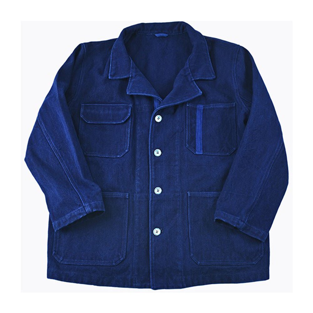 【LIMITED EDITION · OKAYAMA VERSION】JAPANESE-INDIGO-DYED HERRINGBONE FRENCH RETRO WORKWEAR JACKET (MM0004) - Nttitudoo MFG