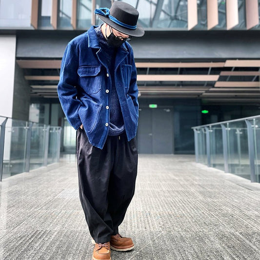 【LIMITED EDITION · OKAYAMA VERSION】JAPANESE-INDIGO-DYED HERRINGBONE FRENCH RETRO WORKWEAR JACKET (MM0004) - Nttitudoo MFG