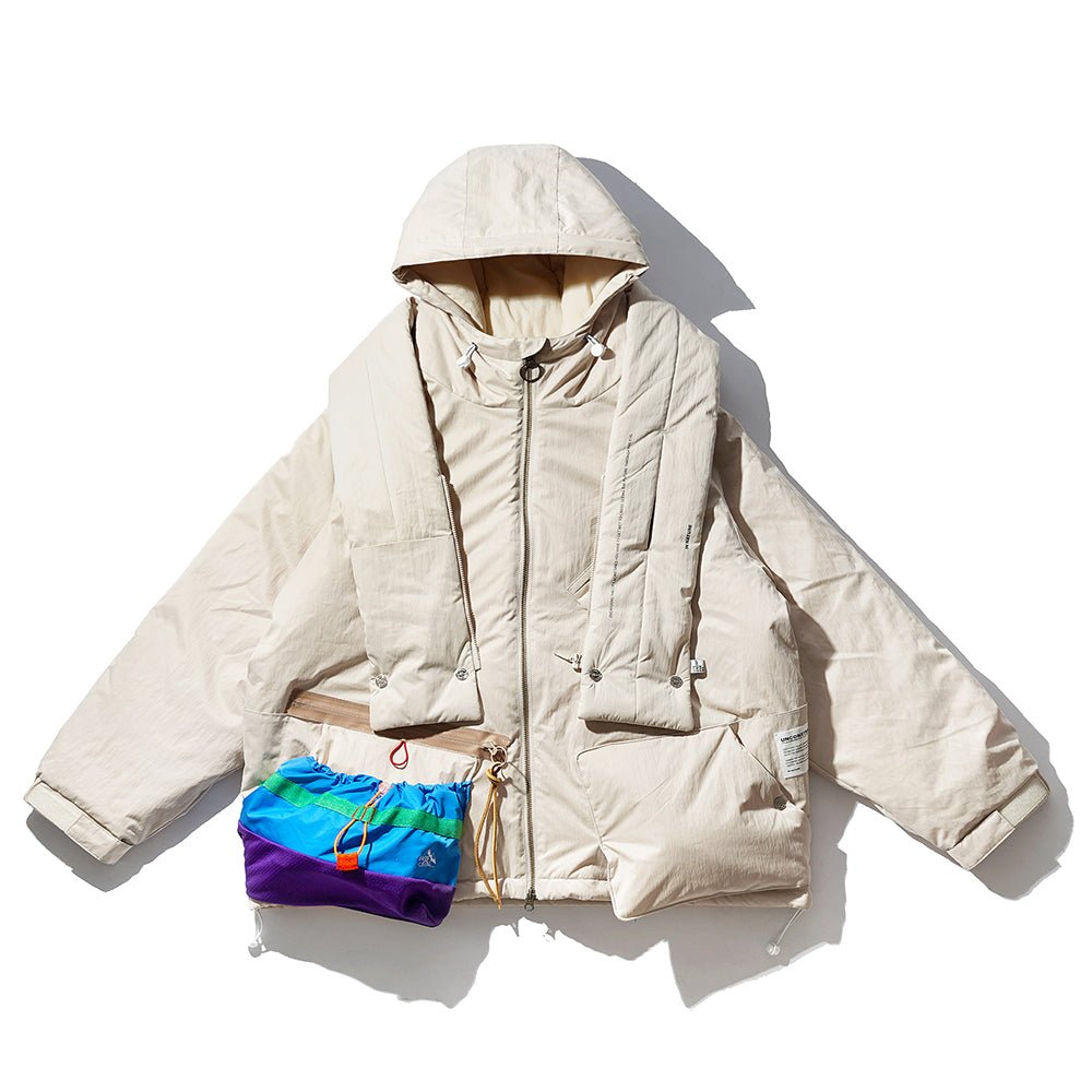 【LIMITED EDITION】DETACHABLE SCARF COLOR BLOCK PATCHWORK POUCH COAT (EL0003) - Nttitudoo MFG