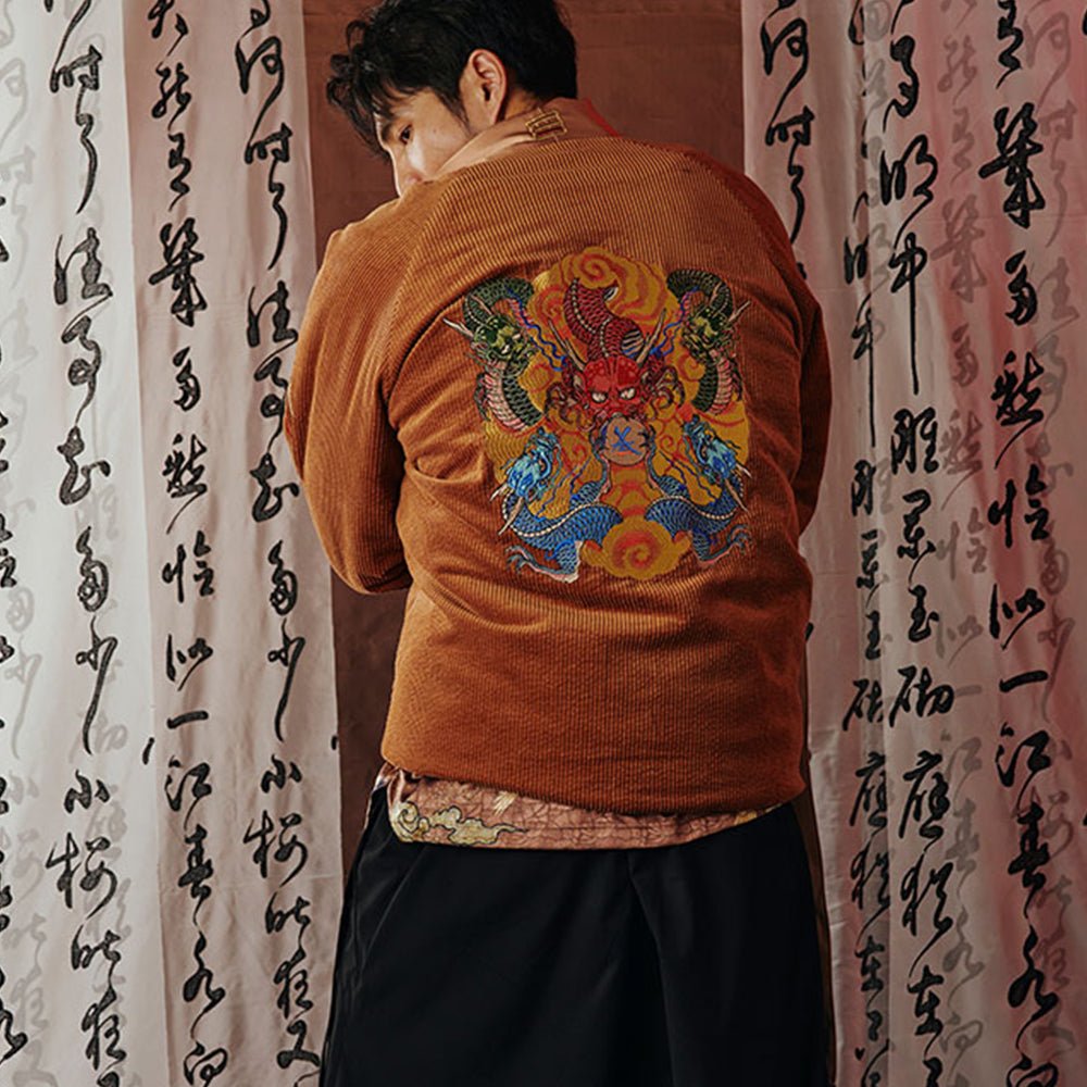 【LIMITED EDITION】"DRAGON-SOAR" BUDDHIST-ZEN-SAYINGS YOKOSUKA EMBROIDERY KIMONO COAT (TT0001) - Nttitudoo MFG