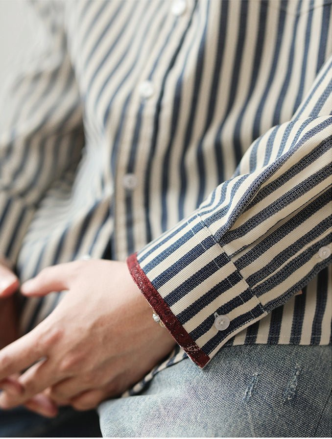 【LIMITED EDITION】FRENCH RETRO 1960’S CORDUROY JACQUARD AGED PATCHWORK SAILOR SHIRT (ZF0050) - Nttitudoo MFG
