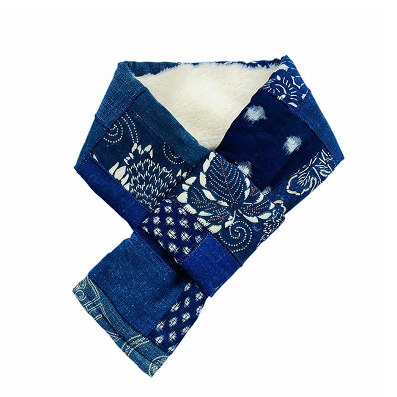 【LIMITED EDITION】JAPANESE HANDMADE INDIGO-DYED BORO PATCHWORK LAMBSWOOL SCARF (MM0011) - Nttitudoo MFG