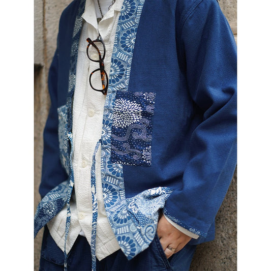 【LIMITED EDITION】JAPANESE INDIGO-DYED BANDANA-ASYMMETRIC-PATCHWORK KENDO STREET KIMONO (KR0011) - Nttitudoo MFG